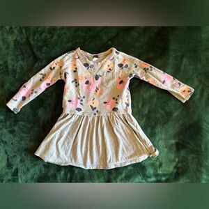 Tea Collection Heather Gray Floral Kids Dress, Size 5